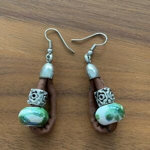 EUC Portuguese cork, silver and ceramic bead earrings.